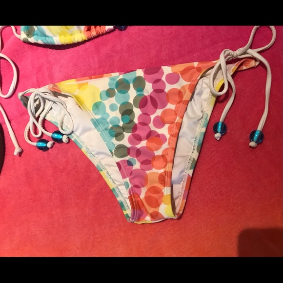 Rip Curl Bikini White with Multi Color Bubble Print with Aqua Ball Beads - Picture 5 of 9